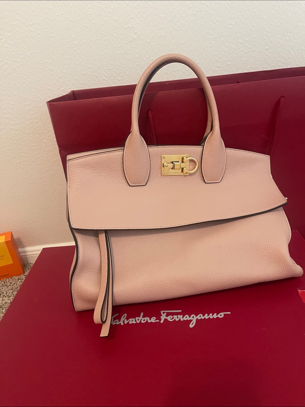 Salvatore Ferragamo Blush Pink Leather Top-Handle Satchel